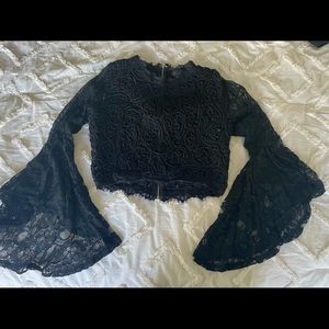 Black Lace trumpet wide sleeve top